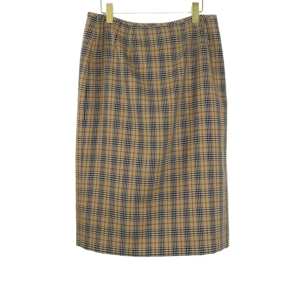 90s Vintage Le Suit Tan Black & Red Plaid High Rise A-Line Pencil Skirt Size 14